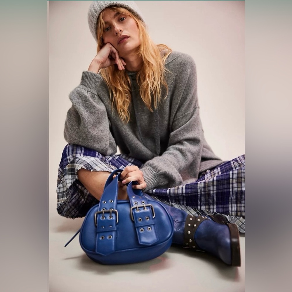 NWT FREE PEOPLE Say Yes Blue Leather Bag